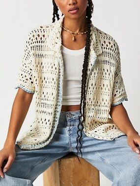 Free People Santa Cruz Club Shirt Crochet Button Down XS
